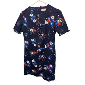 Tory Burch Women's S Blue Floral Ponte Shirtdress Short Sleeve Knee Length